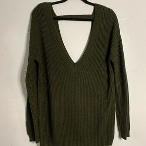 Low cut V-neck Sweater - Dark Olive